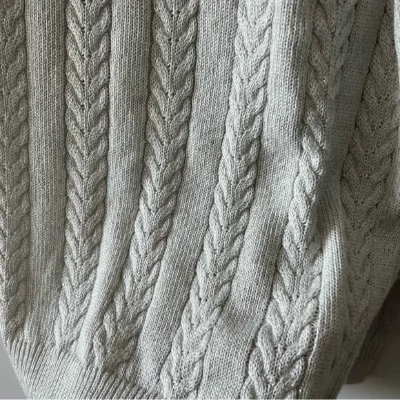 Athleta Crossroads Crew Sweater In Bright White Metallic Cable Knit H - Picture 6 of 12